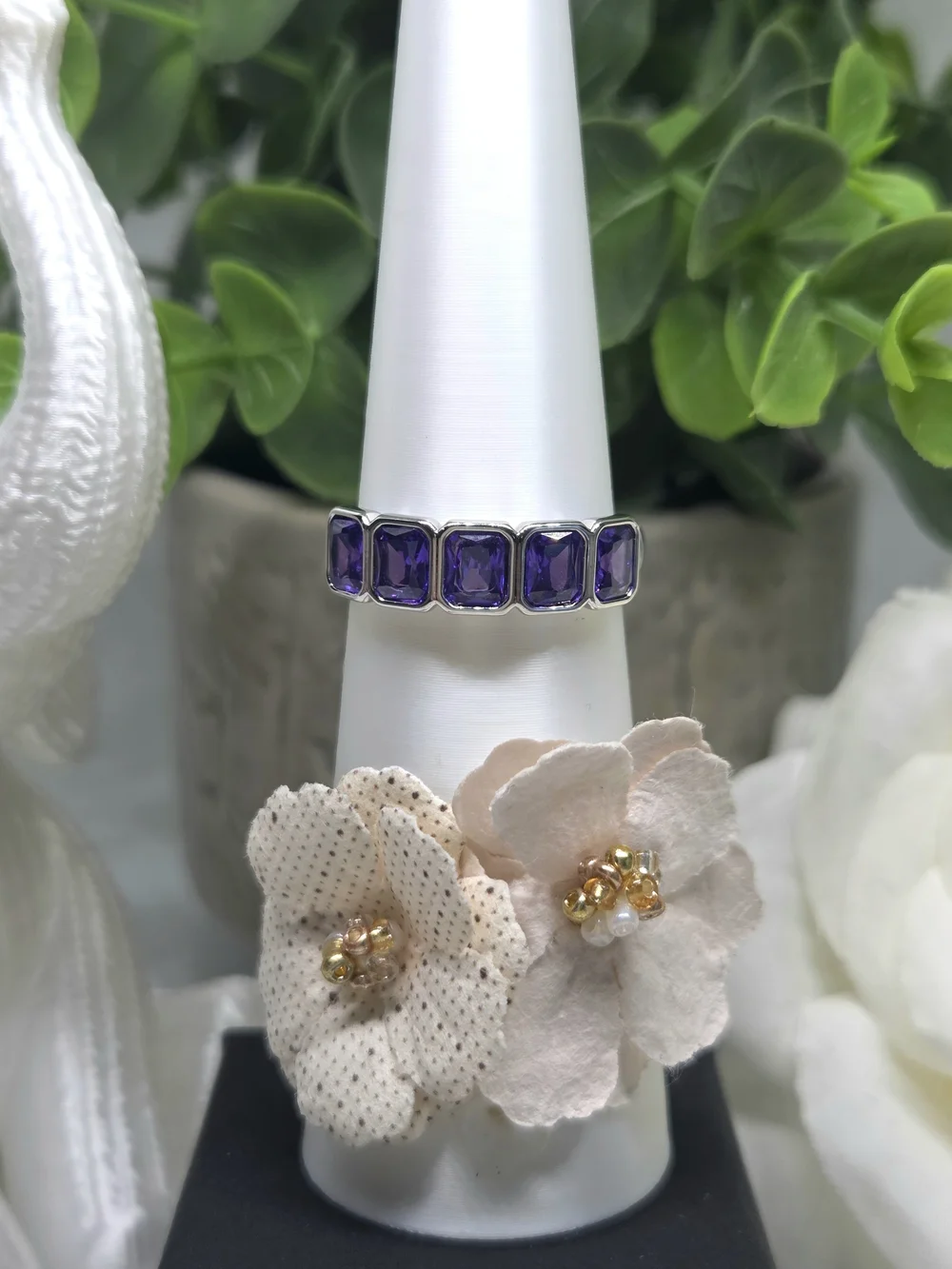 BP Amethyst CZ Channel Set Ring On Rhodium Plating